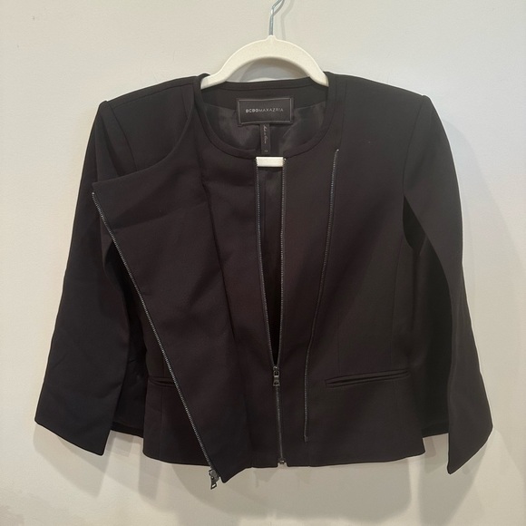 BCBG  Cape Jacket Black HOCO Career Minimalist Contemporary Sz XS - Picture 5 of 11